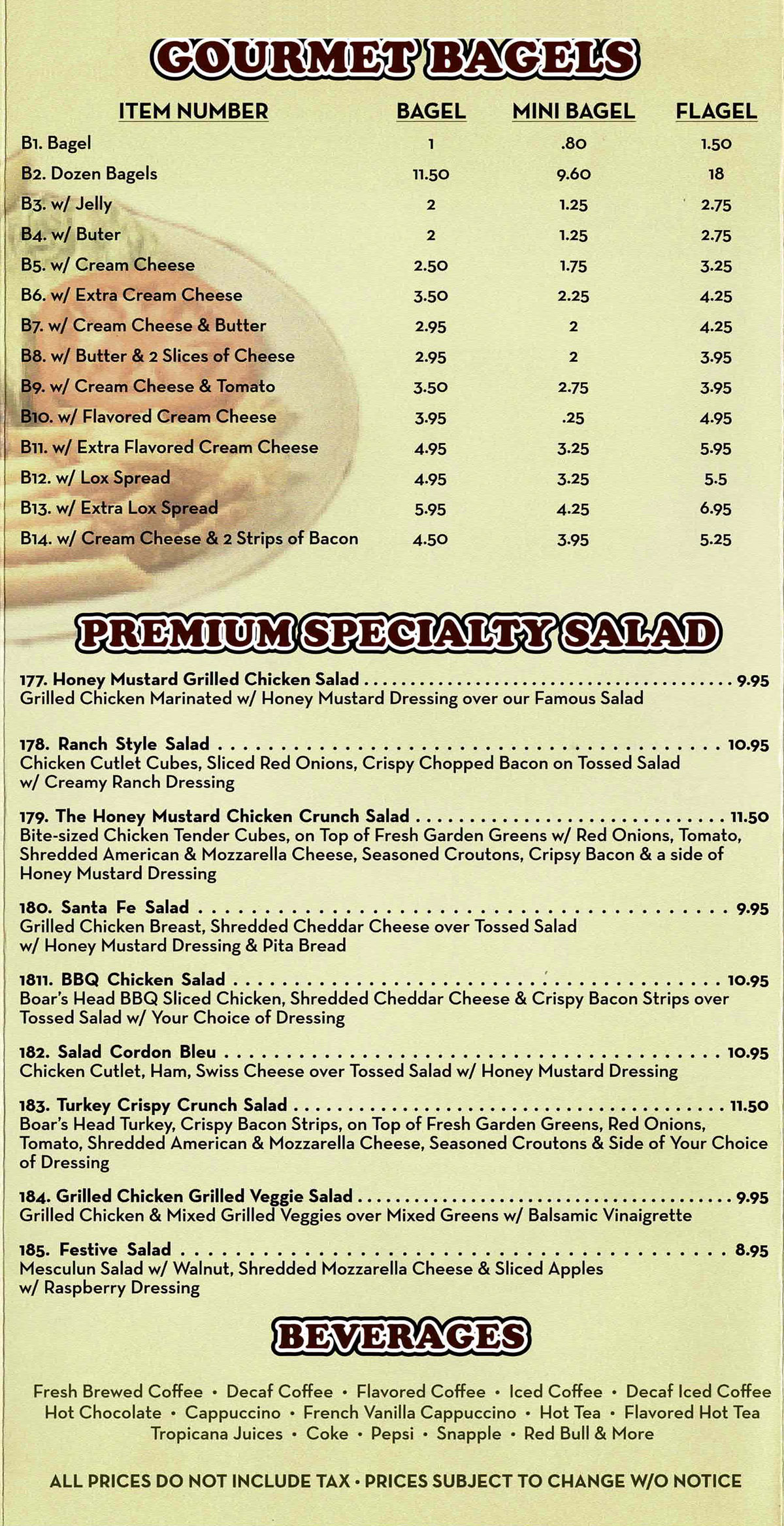 Hillside Gourmet Menu