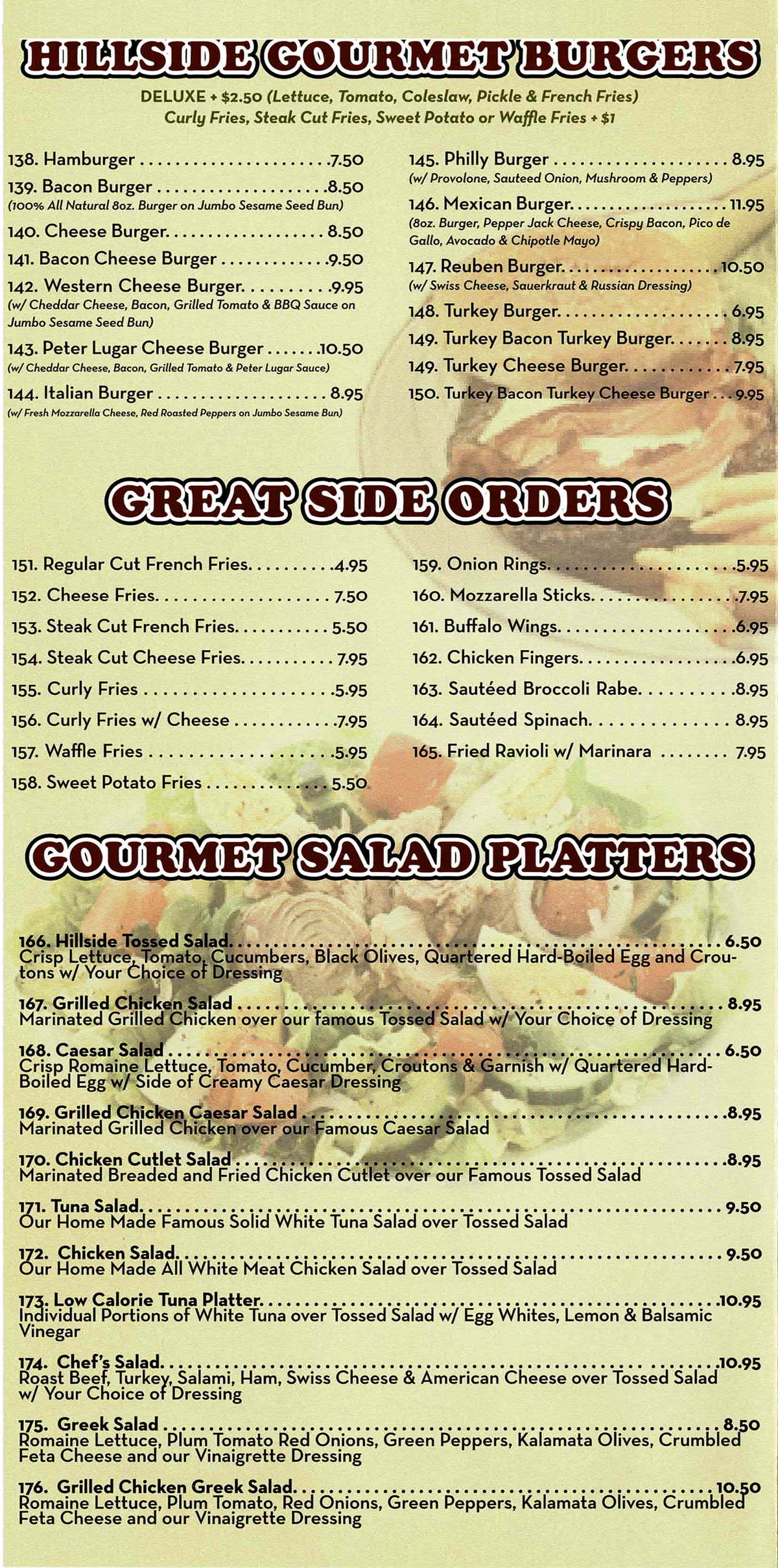 Hillside Gourmet Menu
