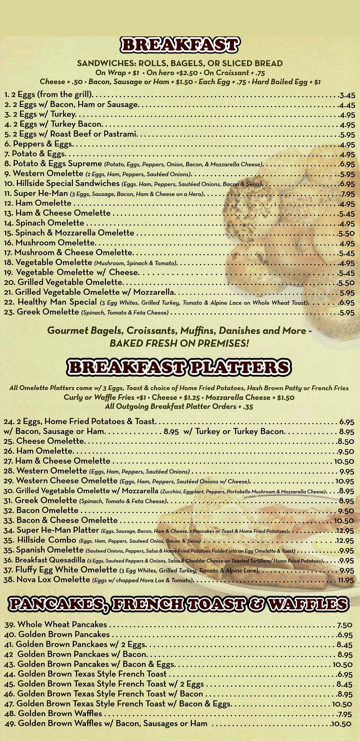 Hillside Gourmet Menu